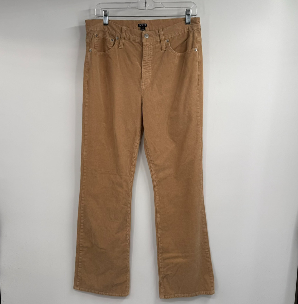 J Crew Corduroy High Rise Slim Demi Boot Pants Women 30T Tan BM746 Stretch